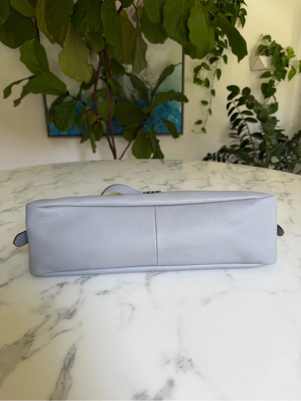 Tory Burch Thea Zip Top Leather Shoulder Bag Misty Cloud Gray